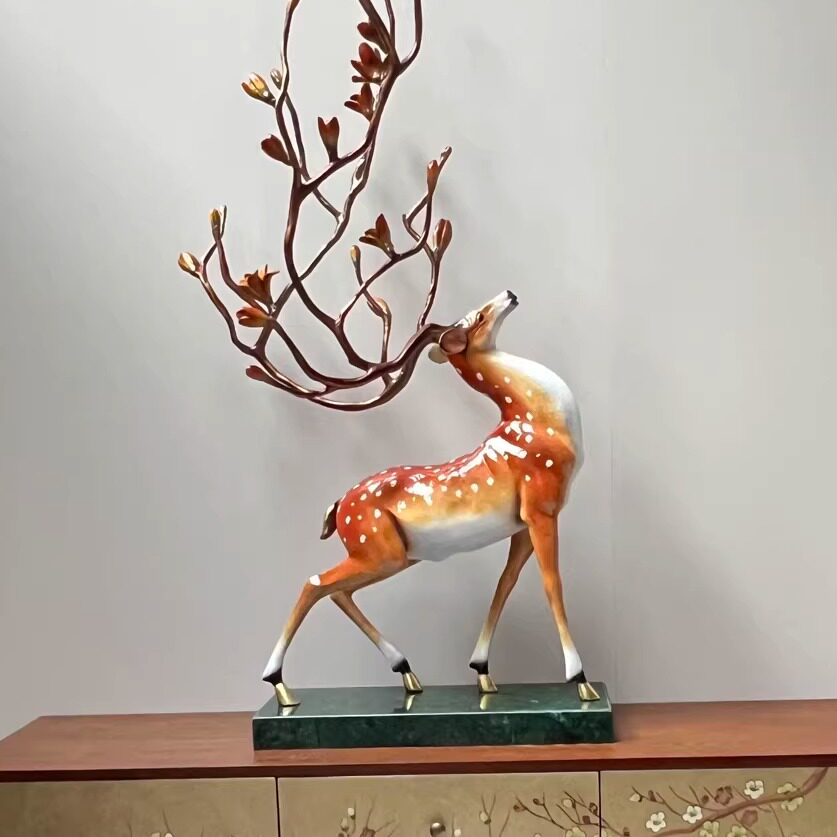 《花开富贵》大号铜鹿摆件梅花鹿乔迁祝贺礼品