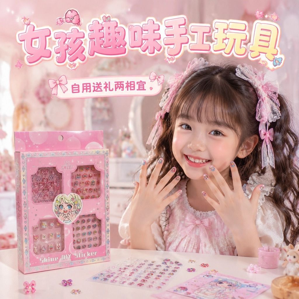 儿童美甲宝石饰品装饰贴女孩公主装扮指甲贴美甲片卡通美少女贴纸