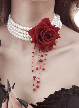 欧美夸张个性哥特风仿珍珠多层花朵颈链女时尚百搭礼服派对短项链