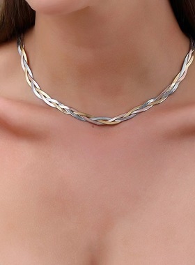 钛钢钛钢水波链女金属感编织项链