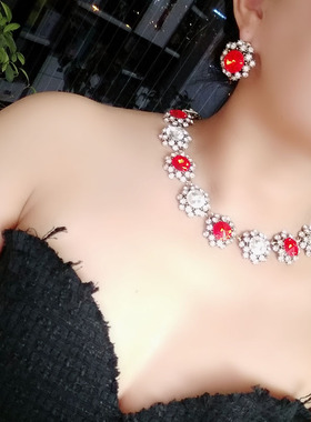 欧美水晶新娘礼服宴会项链耳环