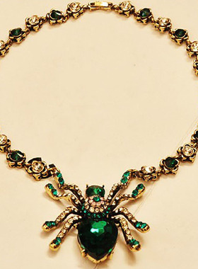 大宝石镶钻花朵蜘蛛装饰品毛衣链