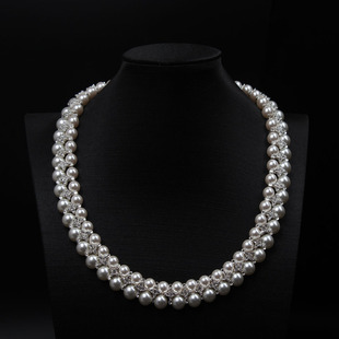 欧美时尚奢华水钻珍珠百搭短项链女气质华丽宴会礼服新娘锁骨配饰