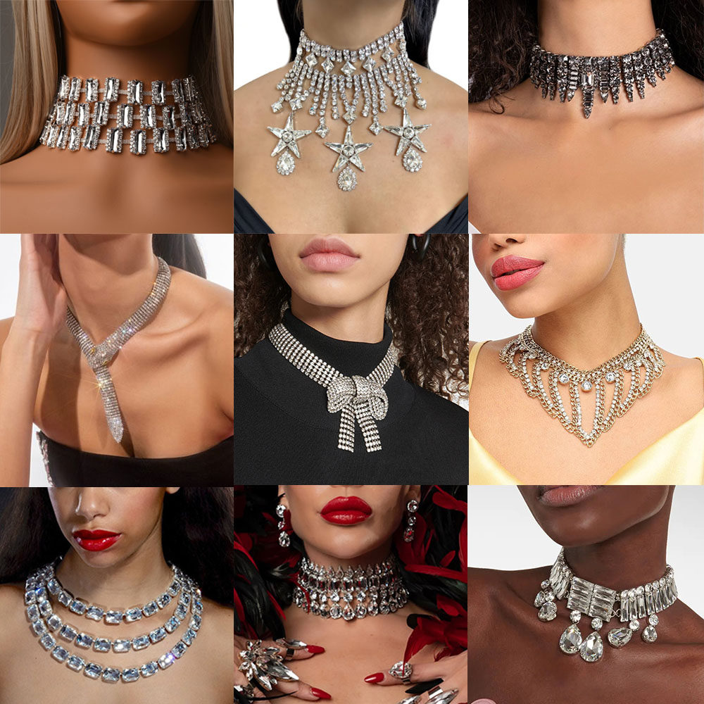 欧美夸张奢华高级水钻宝石锁骨短项链女多层颈链气质宴会礼服饰品