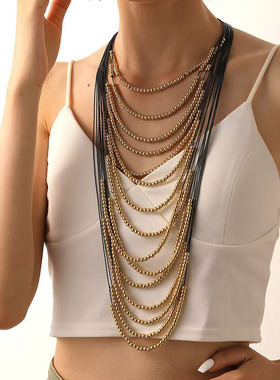 时尚多层金色珠子夸张女士项链复古个性夸张宴会礼服派对摄影配饰