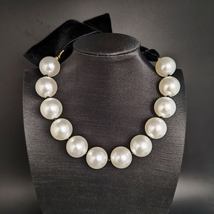 欧美夸张珍珠丝绒缎带蝴蝶结女颈链法式复古短项链穿搭旅拍配饰品