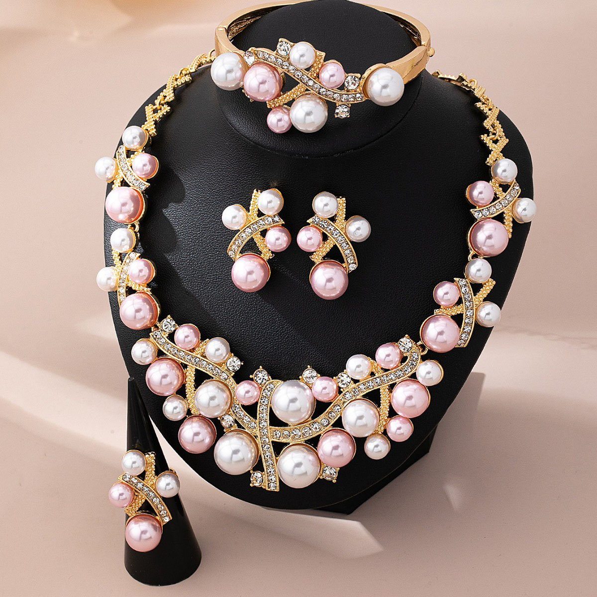 欧美奢华珍珠水钻新娘宴会套装女