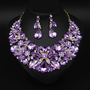欧美夸张奢华大气花朵水钻宝石项链耳环套装晚宴礼服配饰新娘首饰
