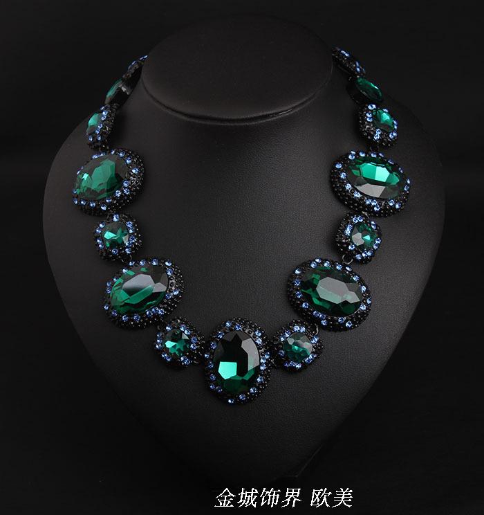 包邮 欧美夸张气质新娘套链 绿水晶宝石短锁骨项链时尚女配饰品