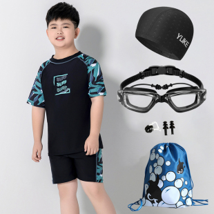 泳衣男游泳馆专用专业训练儿童胖男孩中小学生大童分体速干款 泳装