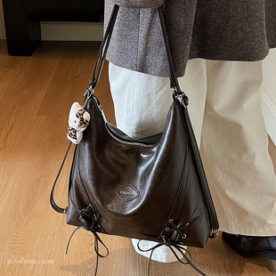 复古美拉德棕色女双肩包2026简约通勤大容量后背包多用单肩托特包