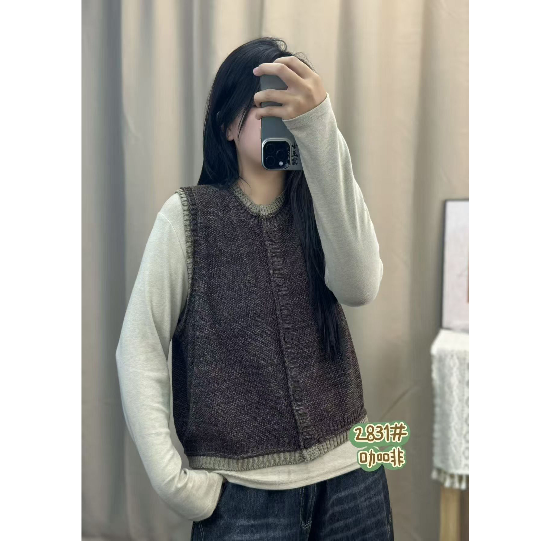 春季薄款复古文艺圆领开衫棉线马甲女宽松休闲短款毛衣针织衫上衣