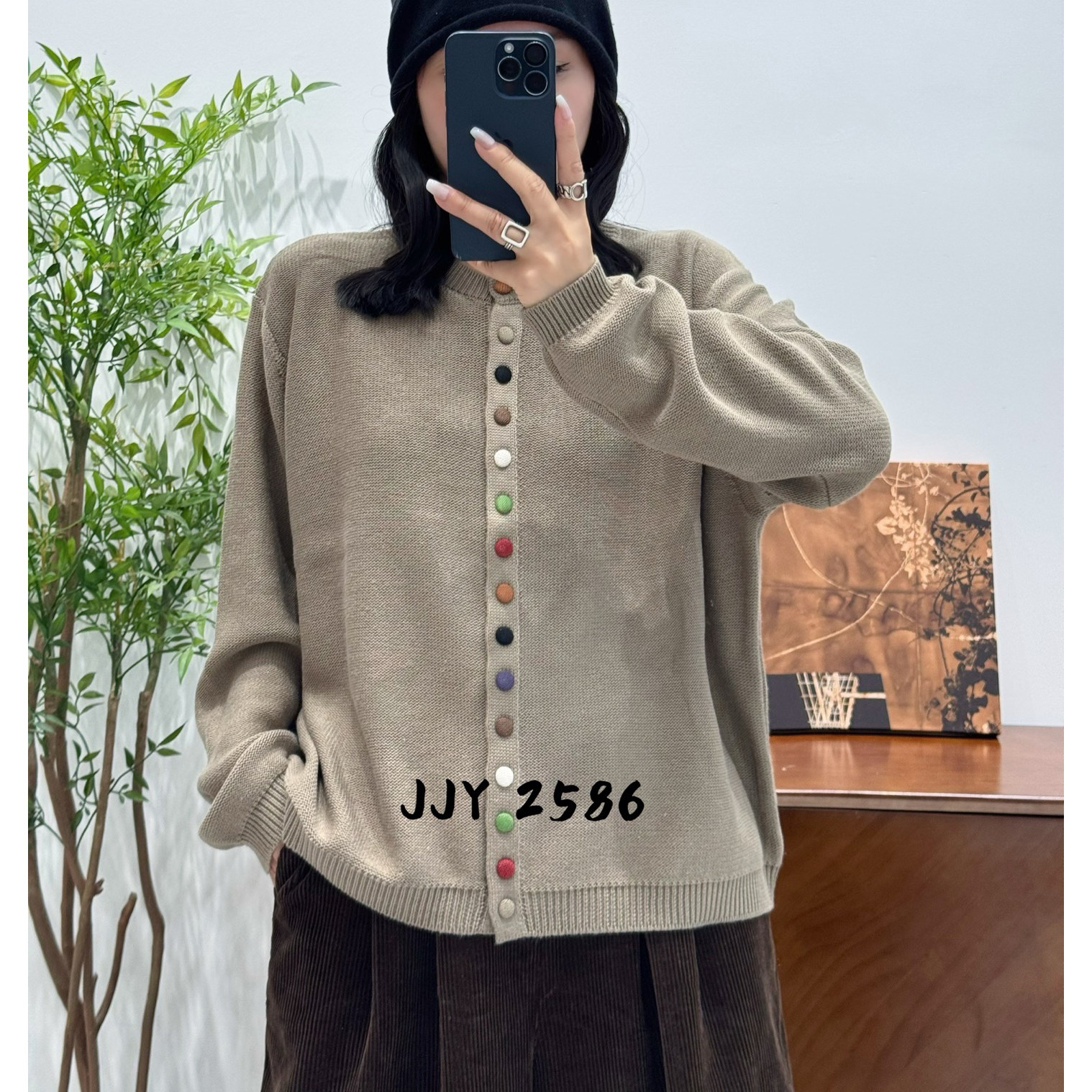 春季新款复古长袖棉线开衫女休闲百搭针织衫上衣宽松短款毛衣外套
