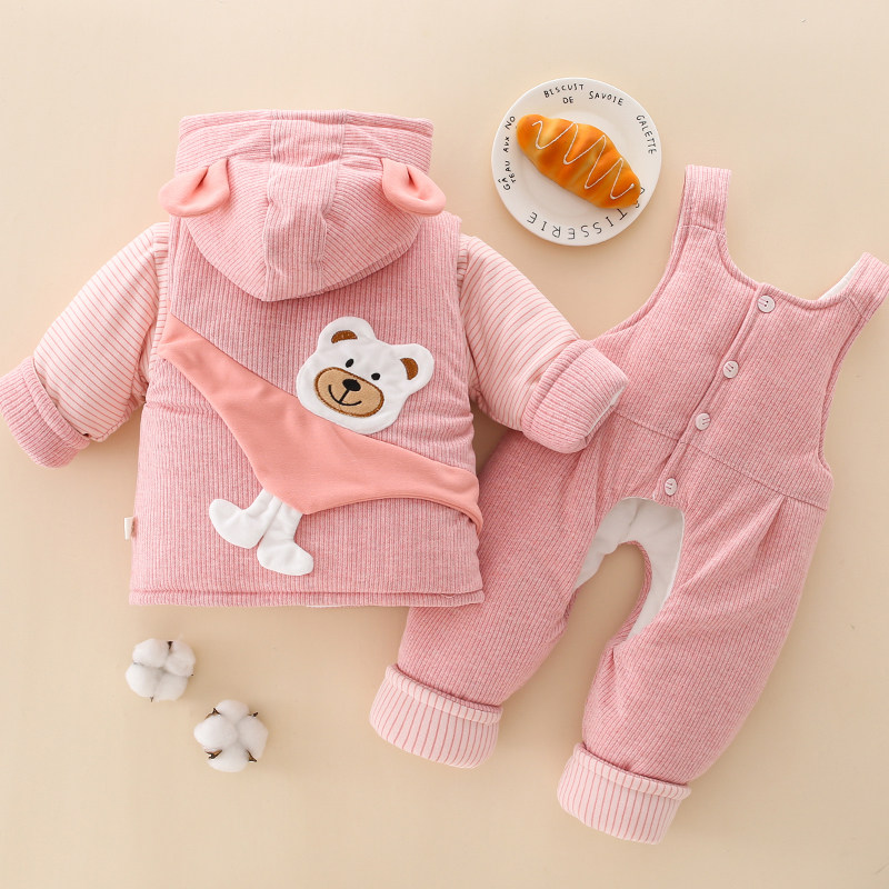 婴儿衣服秋冬装加厚棉衣宝宝马甲套装新生儿棉衣三件套外出服