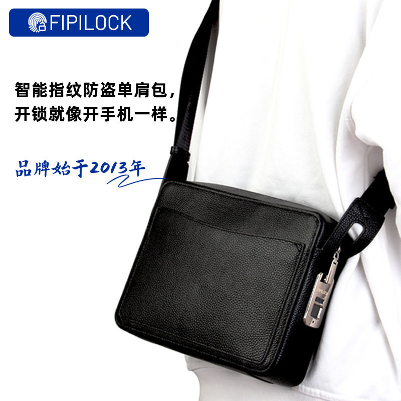 2026夏季FIPILOCK指纹锁男士单肩包大容量真皮商务男包跨境高档