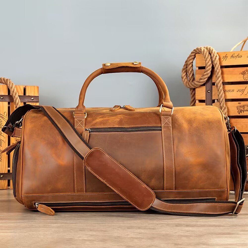 2026春季跨境欧美复古疯马皮旅行包 商务出差手提包带鞋仓头层,箱包皮具/热销女包/男包,旅行袋,淘宝优惠券,粉丝福利购,淘宝优惠卷