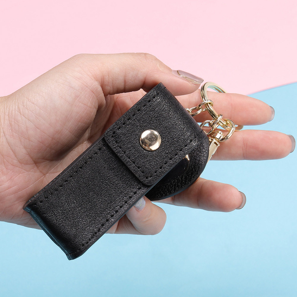 2026春夏复古时尚真皮女士口红包带镜子钥匙扣便携收纳小巧口红