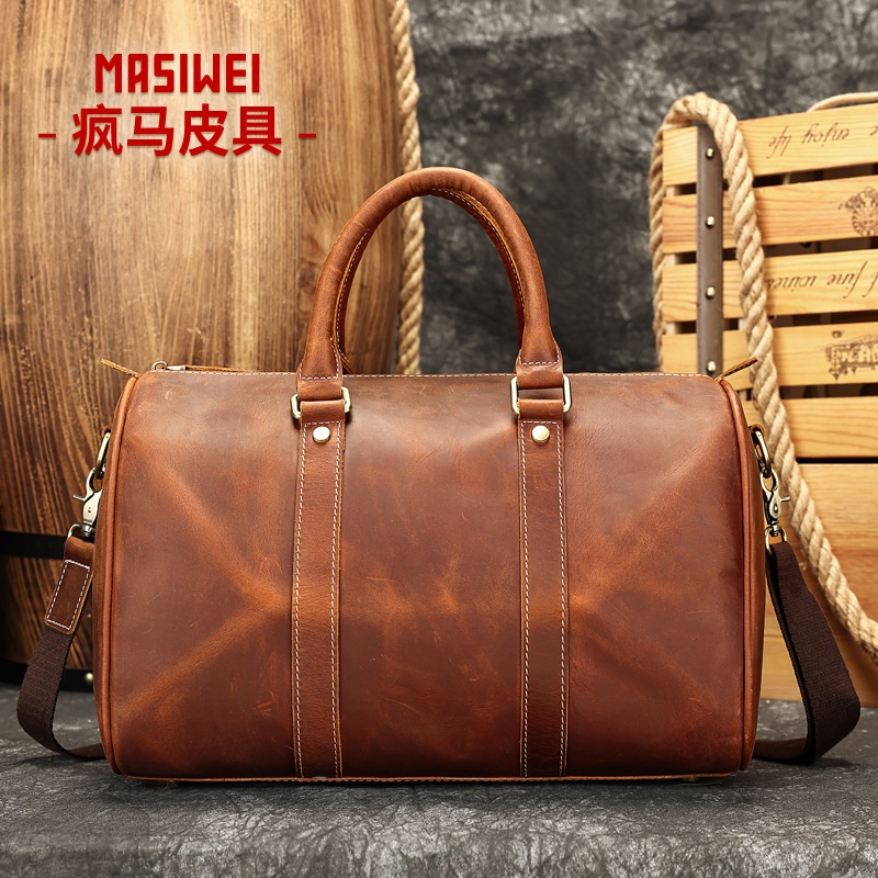 2025秋冬男士真皮旅行包 疯马皮复古行李袋男头层牛皮手提包