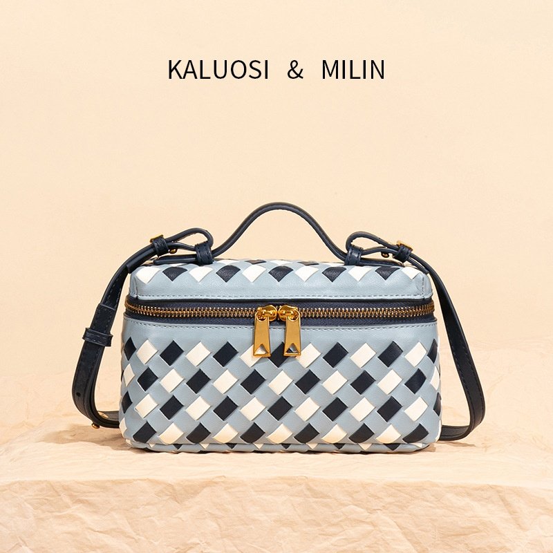 2026春季2025新款女士手提编织包感时尚蓝白格纹手拎饭盒包单肩,箱包皮具/热销女包/男包,小方包,淘宝优惠券,粉丝福利购,淘宝优惠卷