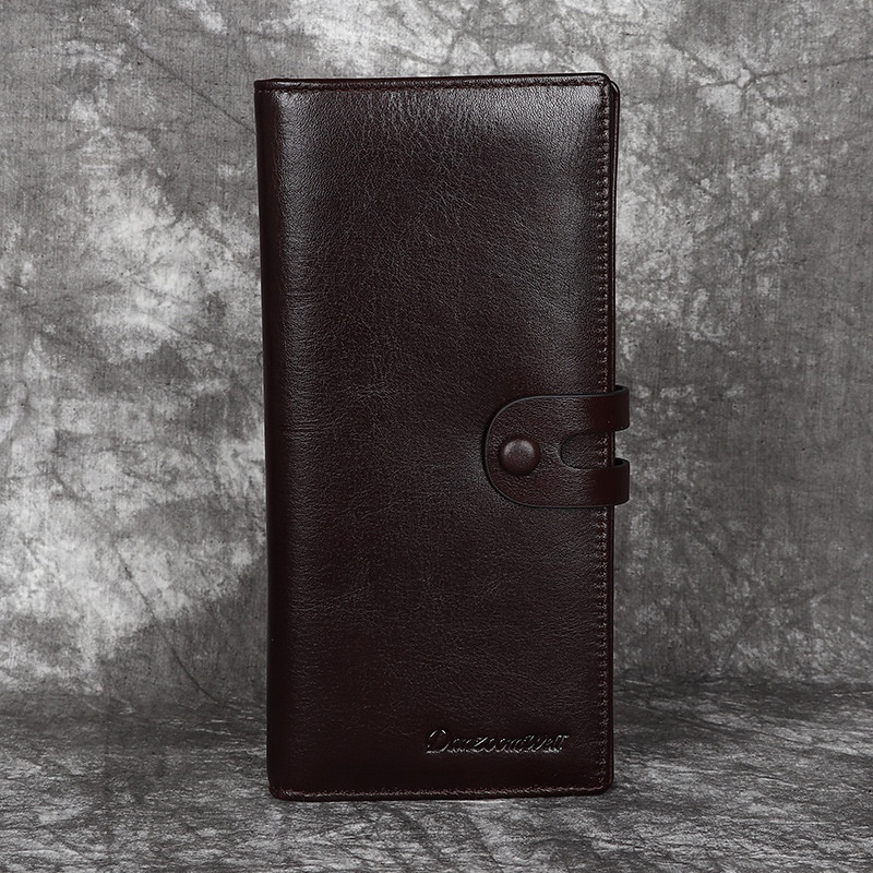 2025秋冬跨境男士钱包长款真皮搭扣钱夹植鞣皮头层牛皮西装包