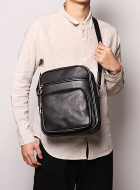 2026春夏新款男士头层牛皮单肩包女士休闲真皮斜挎包大容量ipad包