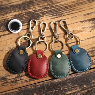 2026春季牛皮门禁卡保护套便携挂钥匙扣创意定位器感应器防丢真皮革套