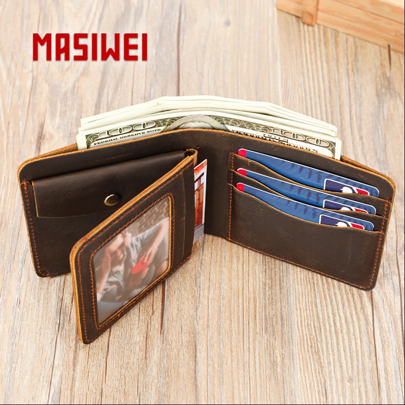 2025秋冬疯马皮复古男士钱包感手工牛皮钱夹零钱收纳包多卡位美金