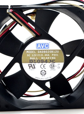台湾 AVC DA08020B12U 12V 0.46A 8CM4线CPU散热风扇80*80*20MM
