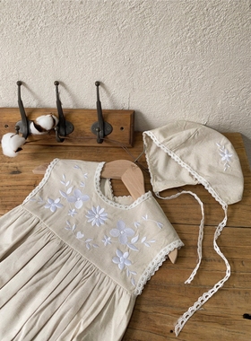 2025新款婴幼儿宫廷刺绣无袖爬服韩版女宝棉麻包屁衣连体夏季外出