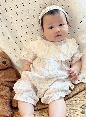 Chubby Cheeks新生婴儿夏季专柜娃娃袖女宝透气碎花连体衣服周岁