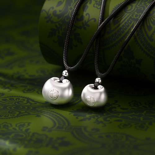 S999纯银小胖福吊坠项坠手工编绳锁骨链项链高级感平安锁挂件配绳