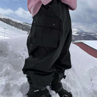 《加绒》黑色单板滑雪裤防水防风美式宽松版oversizeins滑雪裤
