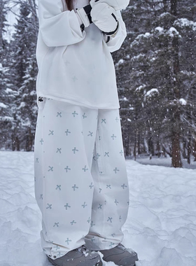 加绒保暖防风防水单板滑雪裤女男同款宽松滑雪服裤子小众冬季