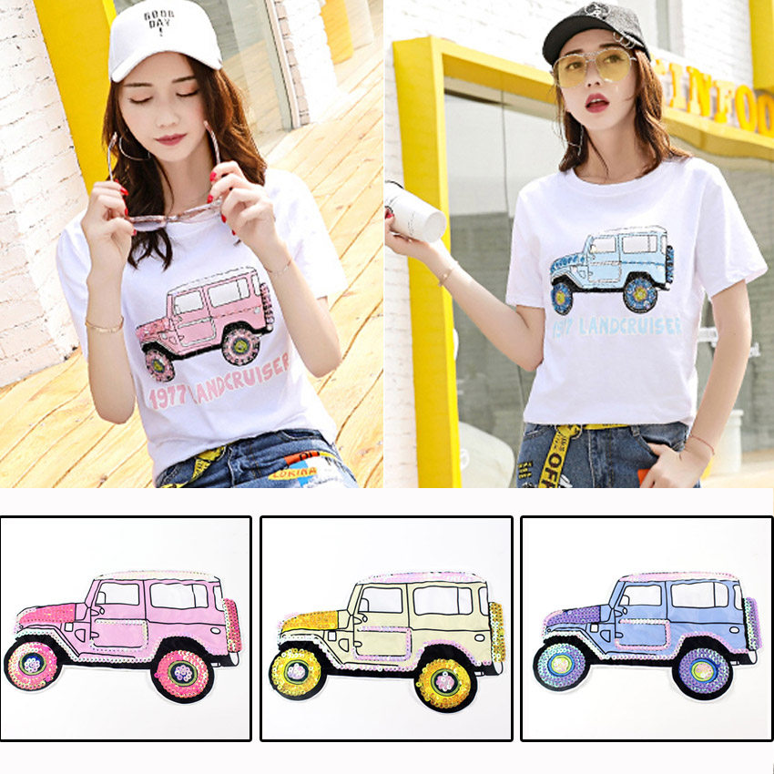 卡通时尚刺绣亮片布贴修补丁贴花衣服T恤DIY装饰辅料贴布绣小汽车