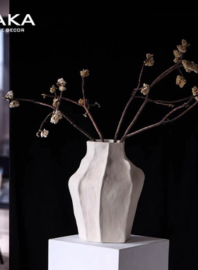 轻奢感做旧白色侘寂风插花复古干花陶罐餐桌装饰花器