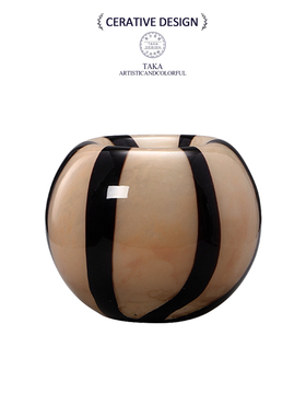 琉璃高级感法式小众花器装饰中古风黑色条纹玻璃花瓶摆件家居艺术