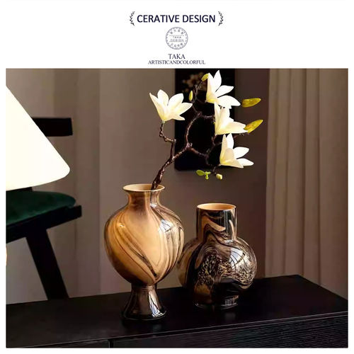 中古风纯手工玻璃花瓶轻奢摆件