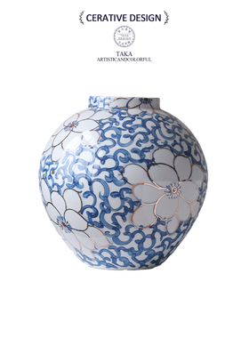 景德镇陶瓷花瓶青花瓷宋代美学中式复古客厅插花高级轻奢摆件