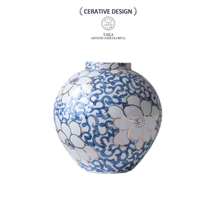 景德镇陶瓷花瓶青花瓷宋代美学中式 饰摆件 复古客厅插花高级轻奢装