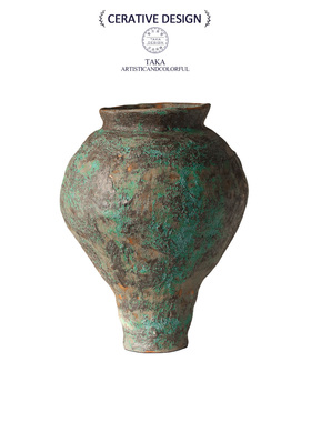 新中式复古陶瓷花瓶景德镇茶室禅意民宿粗陶侘寂风手工陶罐装饰