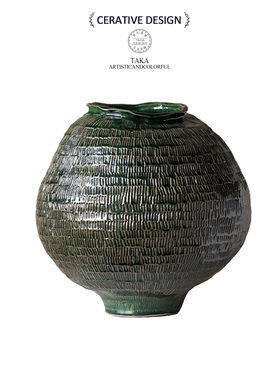 新中式创意陶瓷花瓶摆件复古禅意侘寂风艺术家居花器中古装饰摆件