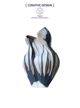 现代简约抽象条纹花瓶陶瓷摆件客厅玄关艺术轻奢插花家居装饰花器