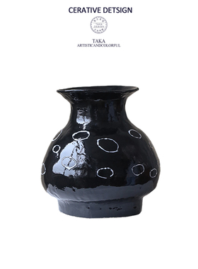 黑色花瓶陶瓷摆件客厅插花复古新中式设计感小众景德镇瓷器艺术风