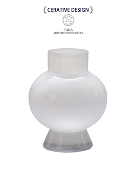 高级感玻璃花瓶软装饰摆件月光白水培花瓶奶玉色法式简约白色花器