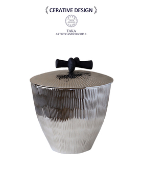 轻奢简约进口手工锤纹储物罐收纳罐高档酒店家居银色收纳盒摆件