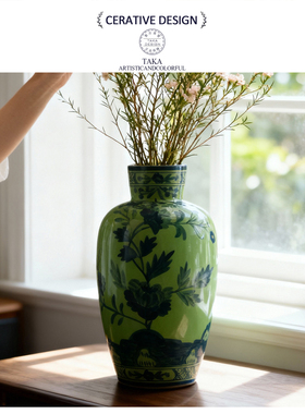 新中式“意式东方”古董中古风陶瓷花瓶手绘撞色家居艺术装饰摆件