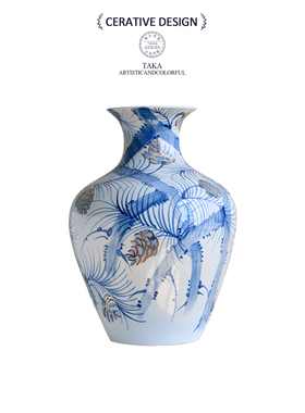 景德镇陶瓷花瓶青花瓷复古新中式插花轻奢高级感客厅大号瓷器