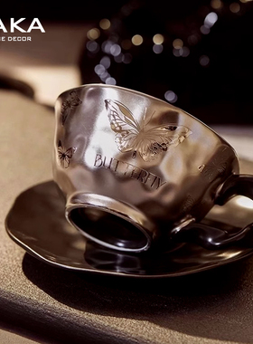 ins暗银系列原创设计马克杯高颜值艺术陶瓷办公杯咖啡杯电镀钛杯