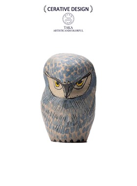 复古暗黑猫头鹰陶瓷艺术摆件