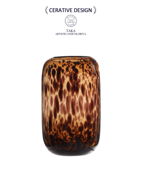 TAKA CERATIVE DESIGN中古风琥珀色豹纹玻璃花瓶摆件家居软装饰品
